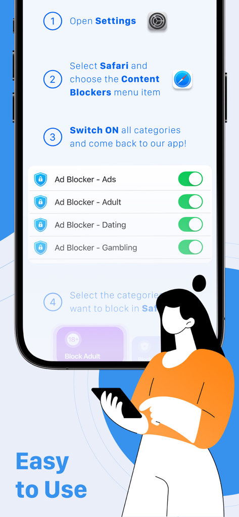 Guia instrucional para habilitar bloqueadores de conteúdo do Safari para filtrar anúncios e conteúdo restrito