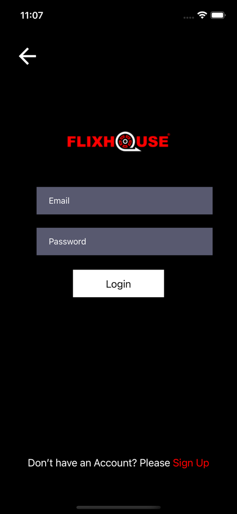 FlixHouse - FlixHouse app login screen with email and password fields