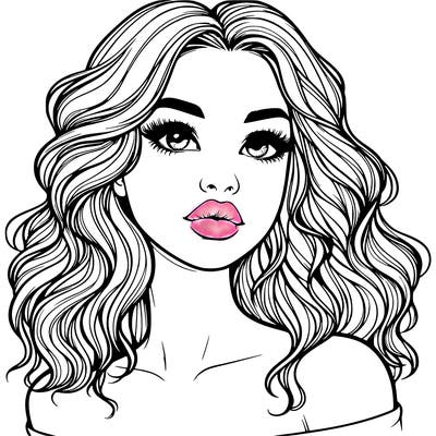 realistic girl with wavy hair and lips
