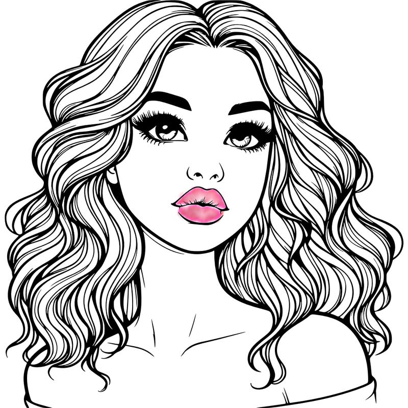 realistic girl with wavy hair and lips