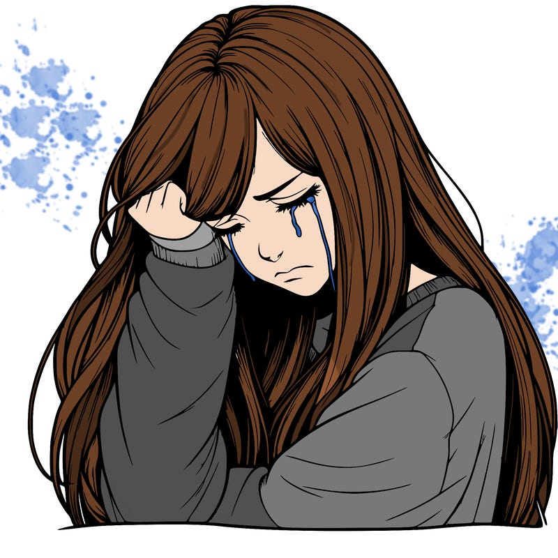 realistic depressed girl with long hair crying
