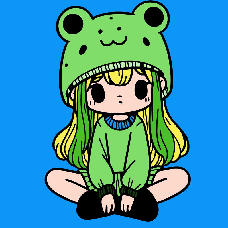 a girl wearing a frog hat and some frog socks
