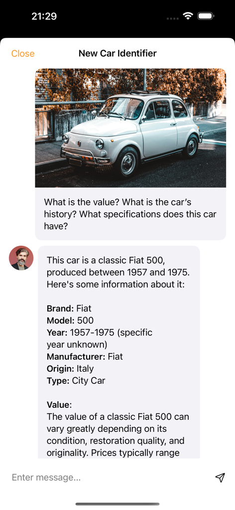 Car Identifier - Car Identifier app interface showing AI car recognition and technical specifications