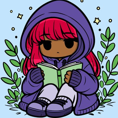 girl in oversized hoodie reading a book