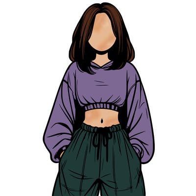 realistic girl faceless with baggy pants and a crop top
