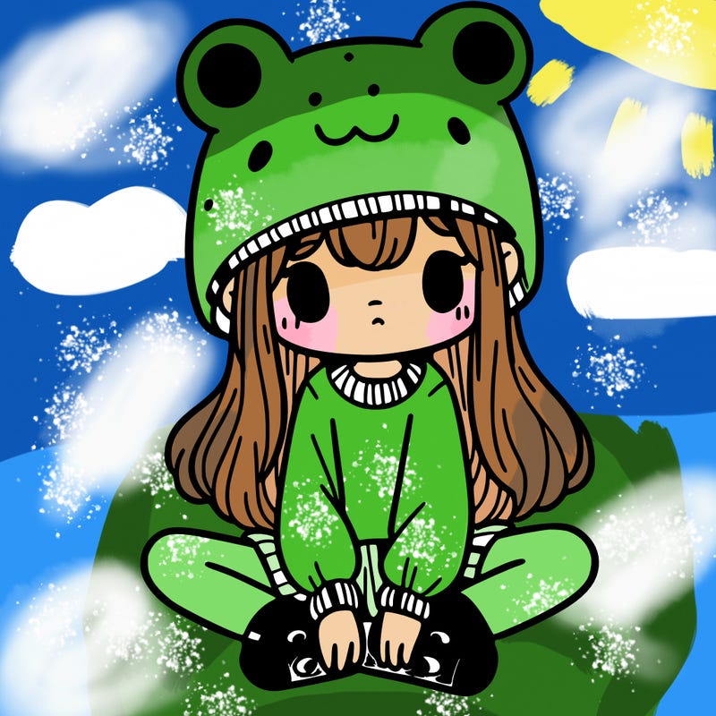 a girl wearing a frog hat and some frog socks