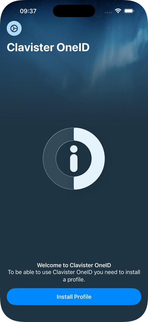Clavister OneID - Clavister OneID welcome screen featuring an install profile button