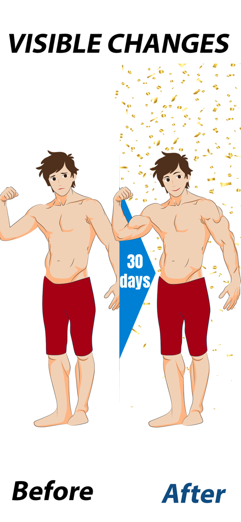 Arm Workouts for Men - Before and after illustration showing visible muscle growth in arms after a 30 day challenge