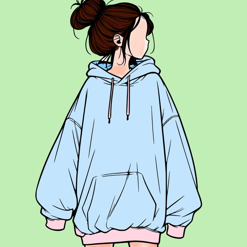 realistic girl with a oversized sweatshirt on and a bun
