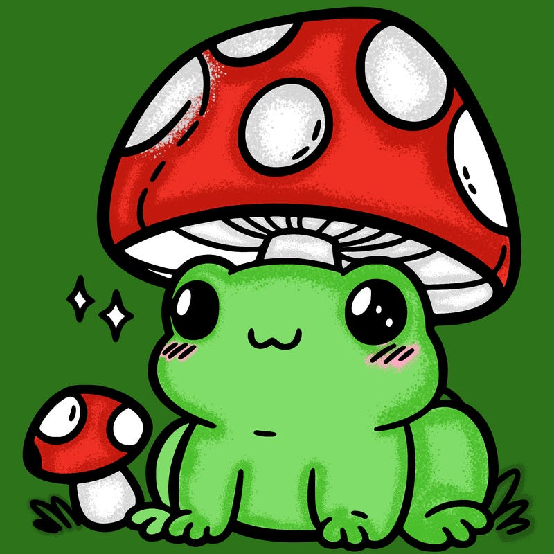 a cute frog with a mushroom hat