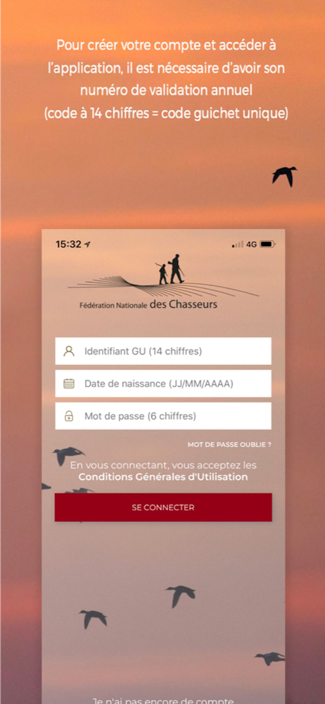 ChassAdapt app login page with fields for hunting license ID and password