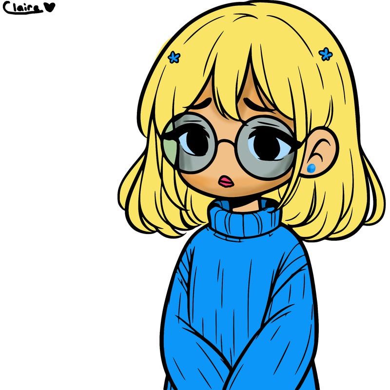 sad girl with glasses in a sweater