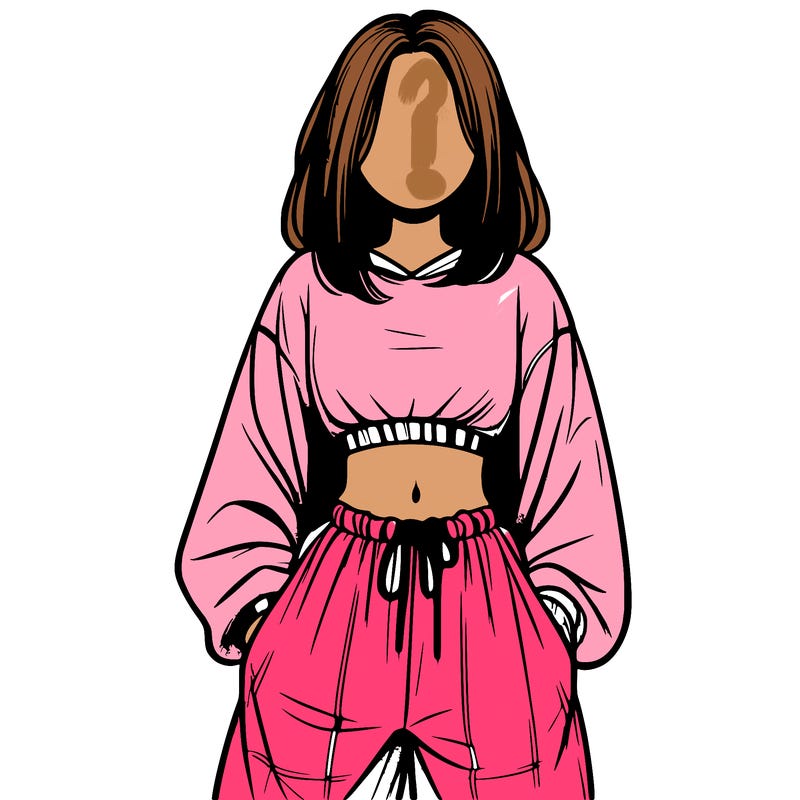 realistic girl faceless with baggy pants and a crop top