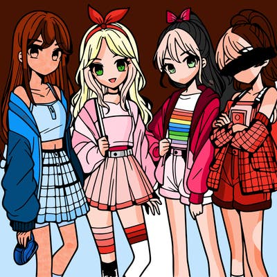 teen manga girls group of 4