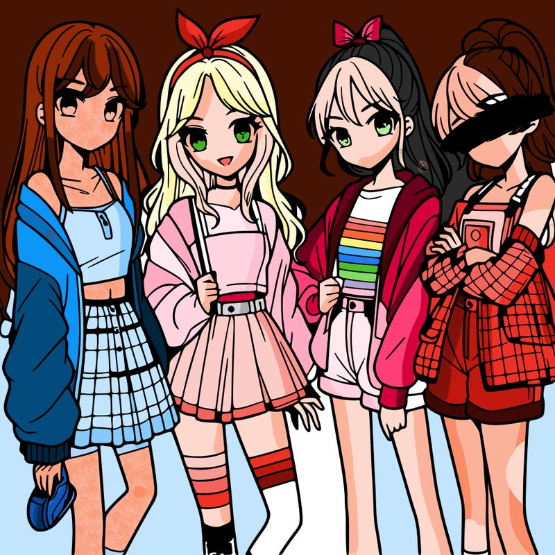teen manga girls group of 4