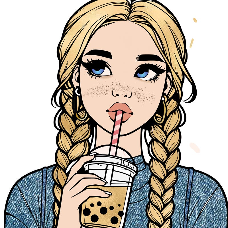 realistic girl with braided hair drinking boba
