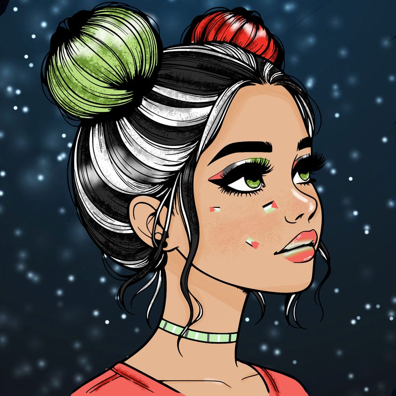 realistic girl with buns on the top of her head
