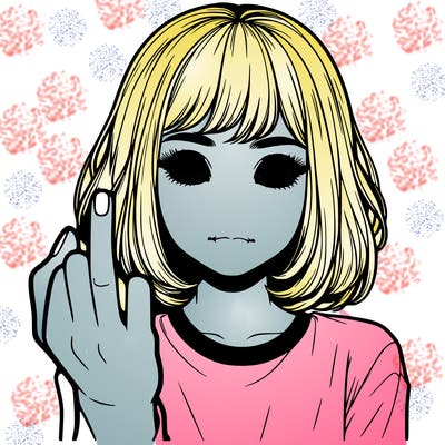 a realistic girl holding up the middle finger