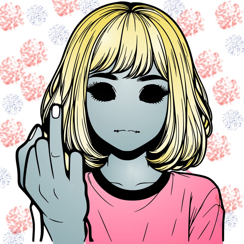 a realistic girl holding up the middle finger