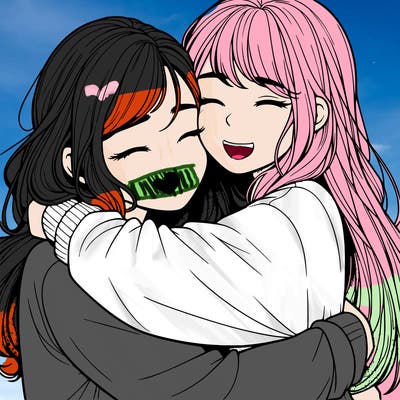 realistic two girls hugging