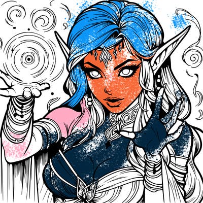 realistic scary beautiful elf sorceress casting spell