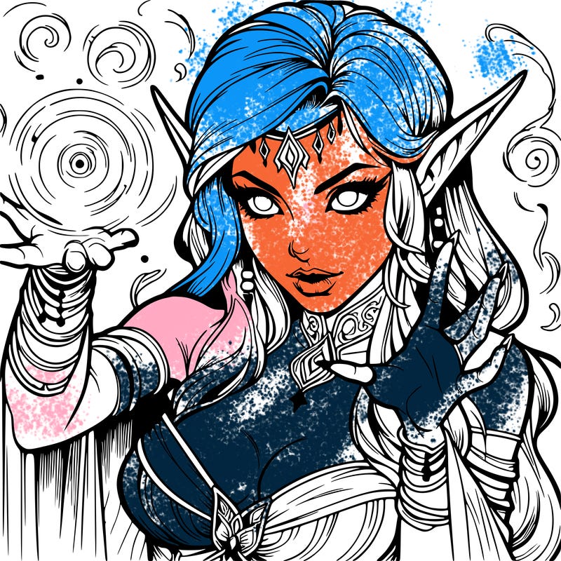 realistic scary beautiful elf sorceress casting spell