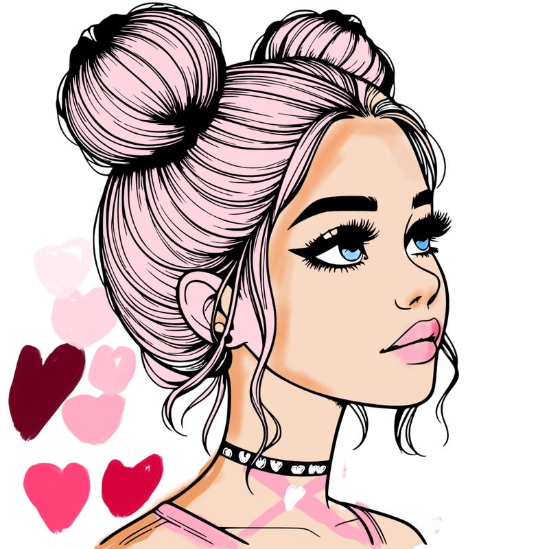 realistic girl with buns on the top of her head