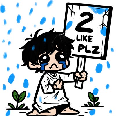 small poor toddler crying with sign that says 2 like plz