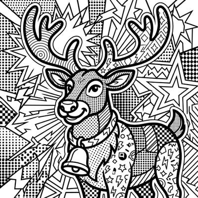 Dive into the vibrant world of Pop Art with this exciting reindeer coloring page. Its bold outlines and dynamic patterns offer a uniquely modern and festive coloring experience for artists of all levels.