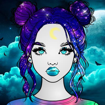 realistic girl with two buns in hair and lips