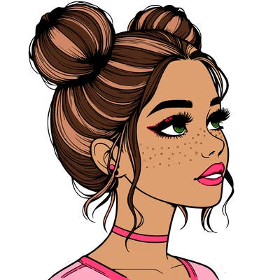 realistic girl with buns on the top of her head