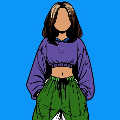 realistic girl faceless with baggy pants and a crop top