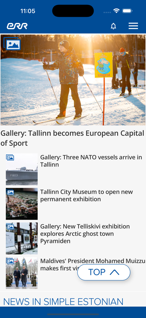 ERR News - Interfaccia dell'app mobile ERR News che mostra i titoli delle notizie su Tallinn e sugli eventi estoni.