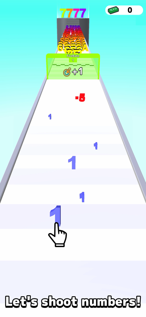Number Merge Run : Shooting - Gameplay of Number Merge Run Shooting showing a number one character racing on a track toward gates and obstacles
