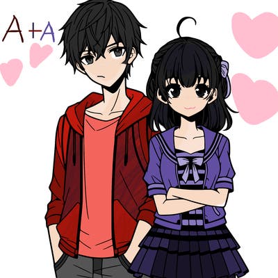 anime teen girl and boy