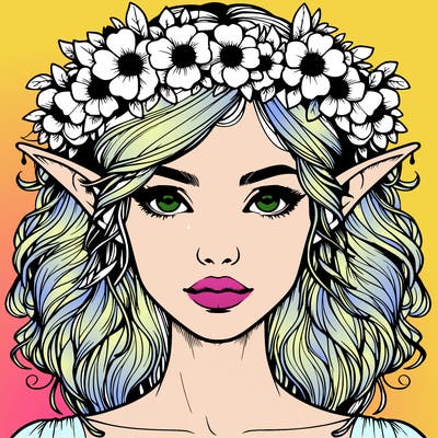realistic female elf with flower crown