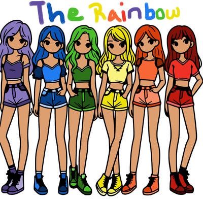 a group of girls wearing crop tops and shorts