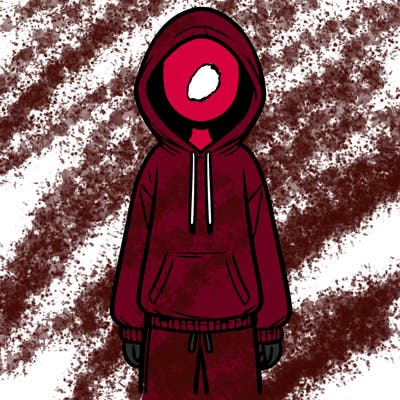 faceless girl in a tracksuit with a hood on and no hair
