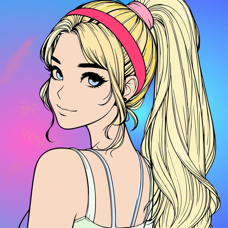 girl realistic looking over her shoulder with a high ponytail and a headband