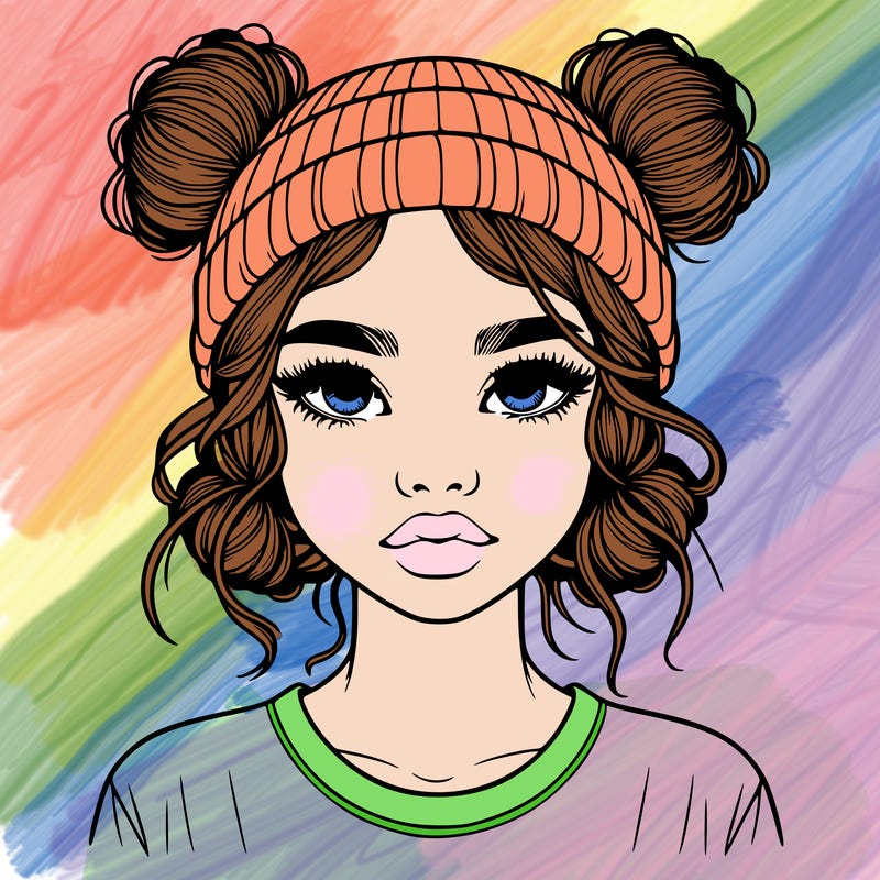 realistic girl with buns in her hair with a beanie on
