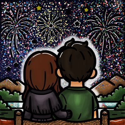 couple watching fireworks