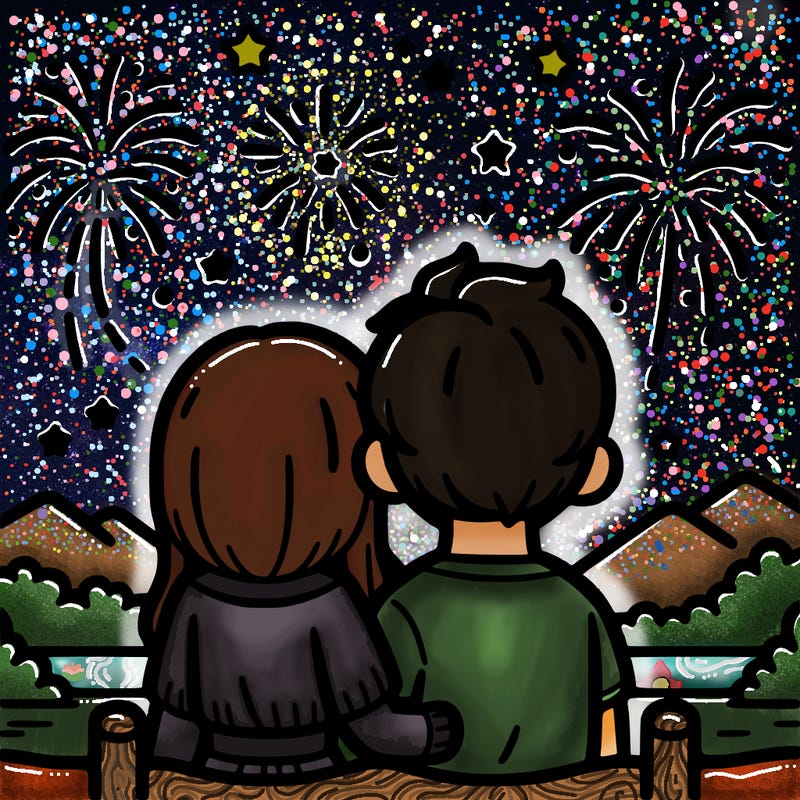 couple watching fireworks