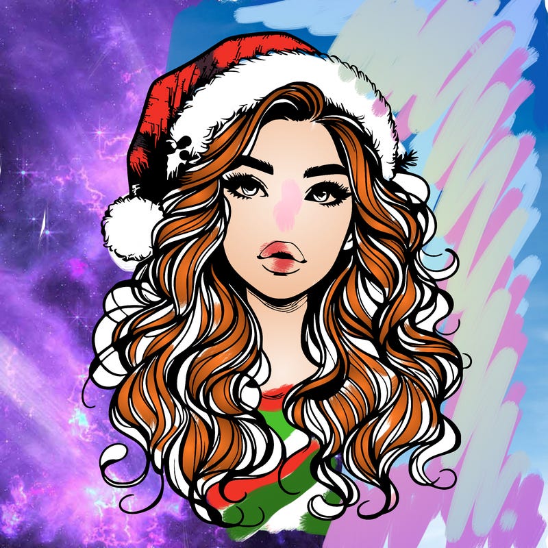 realistic christmas girl with wavy hair and lips
