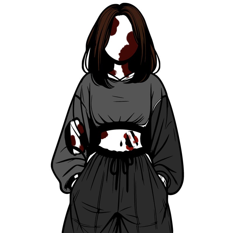 realistic girl faceless with baggy pants and a crop top