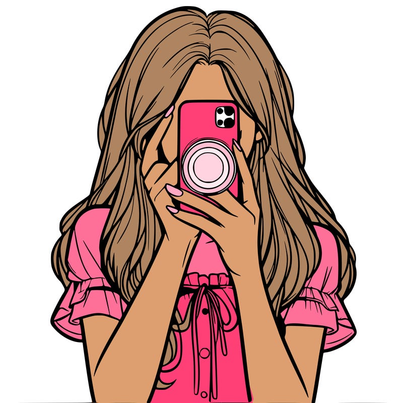 a realistic girl holding her phone taking pictures