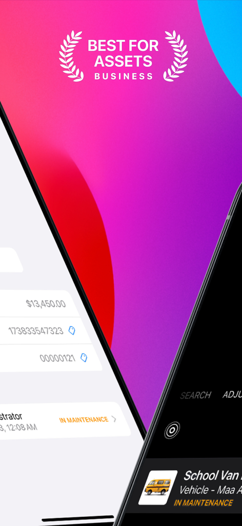 Asset Tracker for Business - Asset Tracker for Business mobile App-Oberfläche, die die Inventarverwaltung und den Wartungsstatus von Vermögenswerten anzeigt