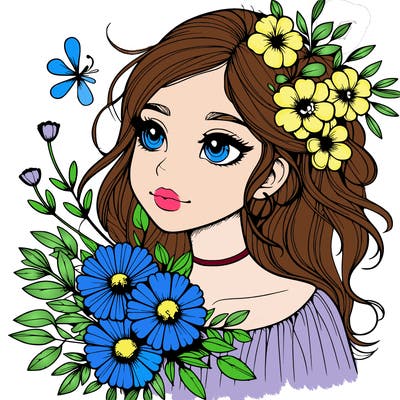 realistic girl with flowers