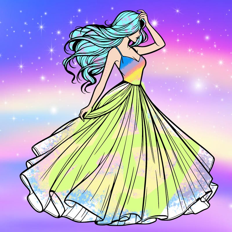 realistic woman with dress flowing in the wind