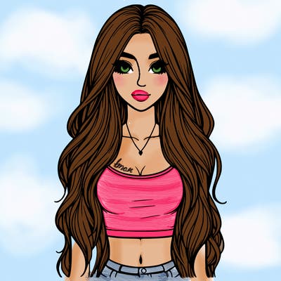 realistic girl with long hair and a crop top