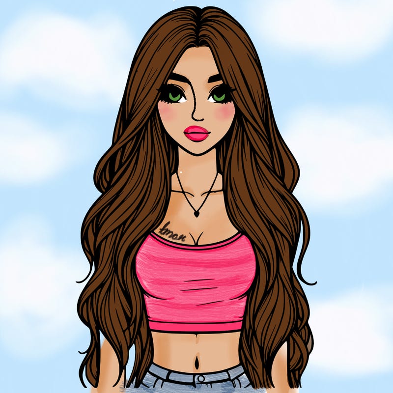 realistic girl with long hair and a crop top